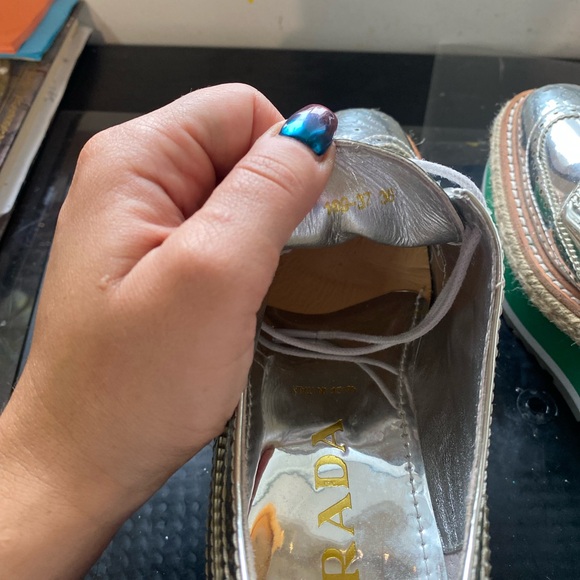 PRADA SS 2011 Silver Leather Brogues Derby Espadrille Creeper Sz 36/US 5.5-6 - Picture 7 of 10